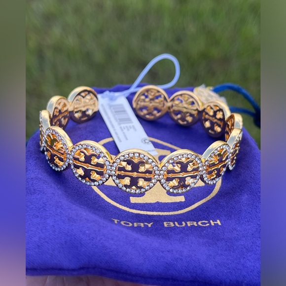 NWT Tory Burch Logo Cuff Bracelet with Tory Burch Dust Bag. - Picture 10 of 12